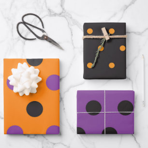 Feuille De Papier Cadeau Halloween Style Polka Dot Purple Noir Orange Amusa