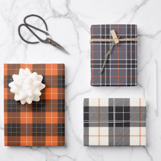 Feuille De Papier Cadeau Halloween Tartan Noir et Orange Tartan Plaid En vi