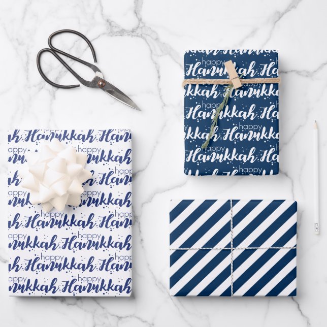 Feuille De Papier Cadeau Hanoukka aux jolies bulles de neige (Recto)