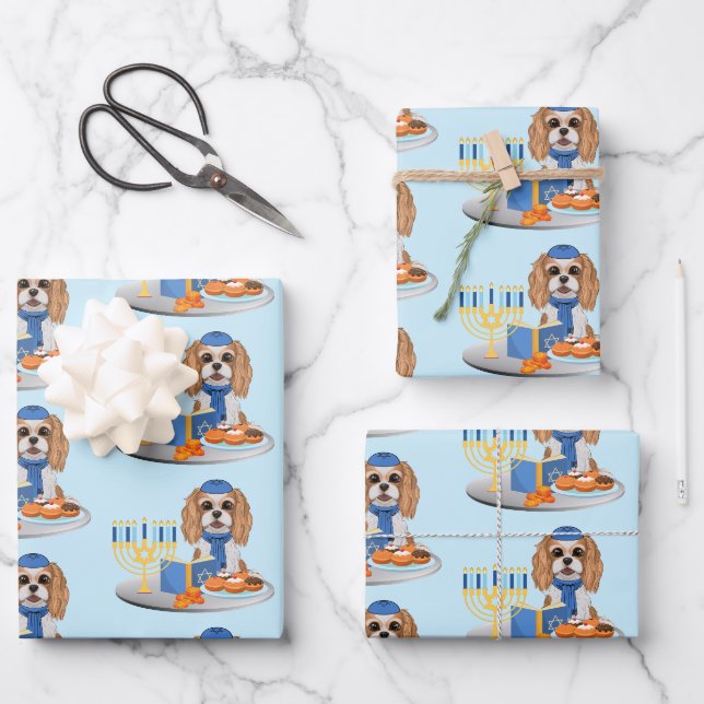 Feuille De Papier Cadeau Hanoukka Blenheim Cavalier King Charles Spaniel (Recto)