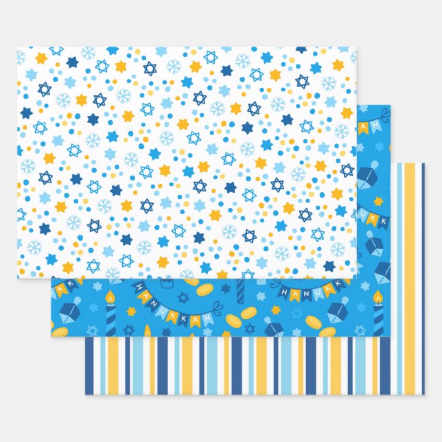 Feuille De Papier Cadeau Hanoukka colorée moderne (Lot)