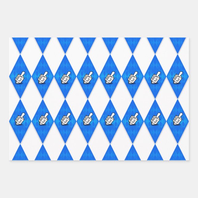 Feuille De Papier Cadeau Hanoukka Dreidel Motif Jacquard (Devant)