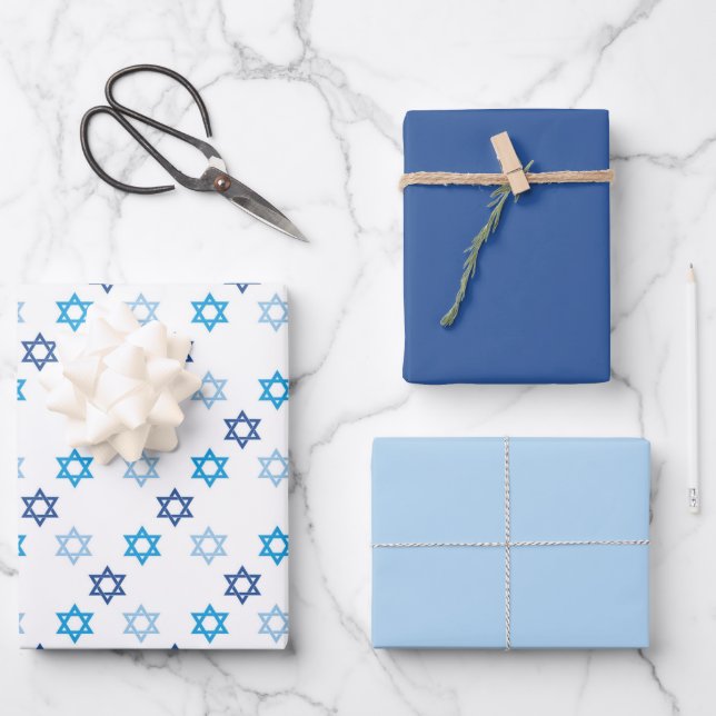 Feuille De Papier Cadeau Hanoukka Lovely Blue (Recto)
