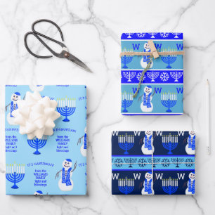 Feuille De Papier Cadeau Hanoukka Snowman Monogramme Holiday
