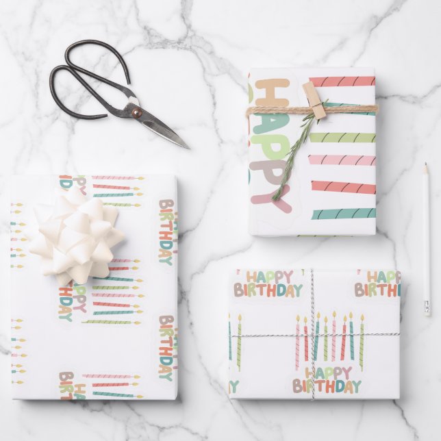 Feuille De Papier Cadeau Happy Birthday With Candles  (Recto)