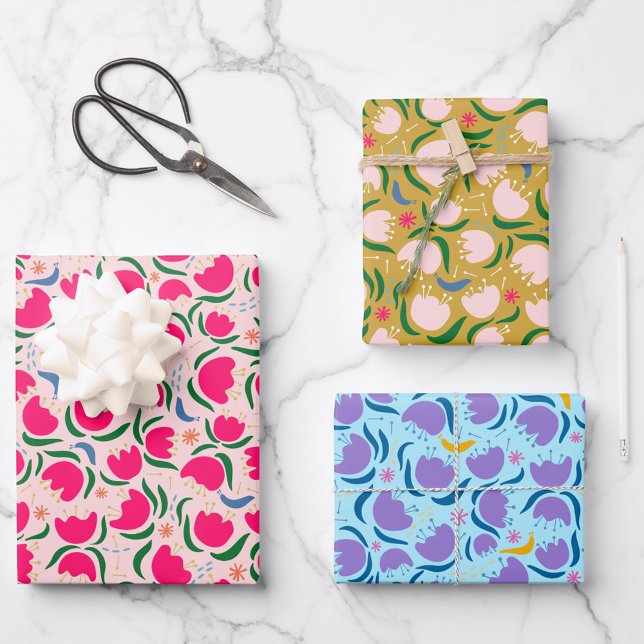 Feuille De Papier Cadeau Happy Blooms and Slugs - Wrapping Paper Trio (Créateur téléchargé)
