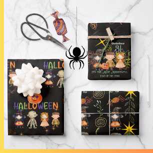 Feuille De Papier Cadeau Happy Halloween Monstres Motif enveloppement