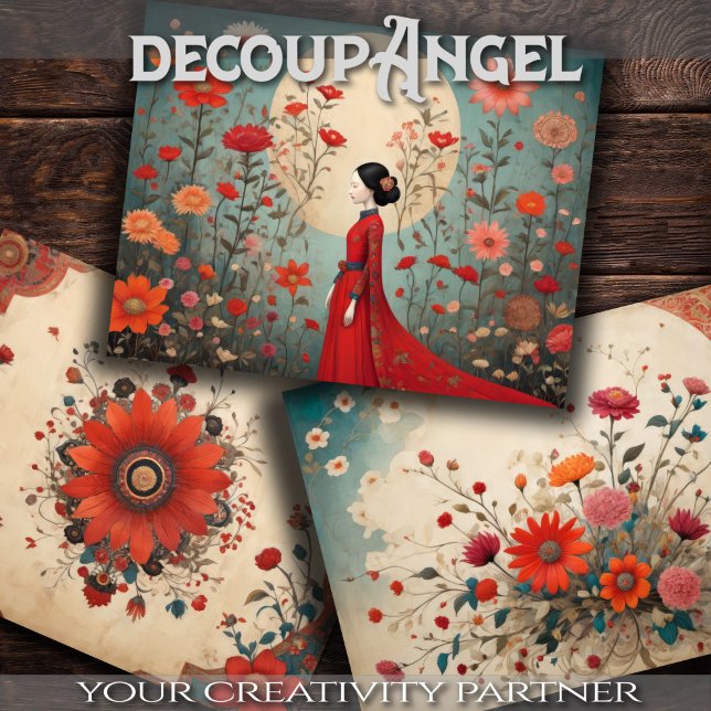 Feuille De Papier Cadeau Harmonie de l'Est - Ensemble de 3 - Découpage - (Créateur téléchargé)