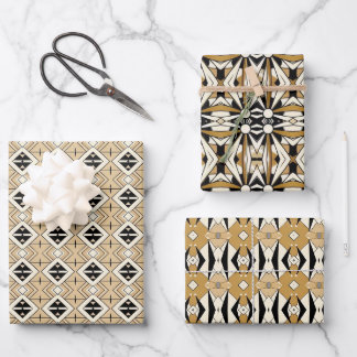 Feuille De Papier Cadeau Harmonie géométrique Abstraite : Brown, Beige, Noi