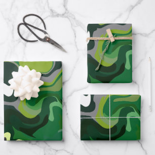 Feuille De Papier Cadeau Harmonie verte Abstraite avec Motifs fluides
