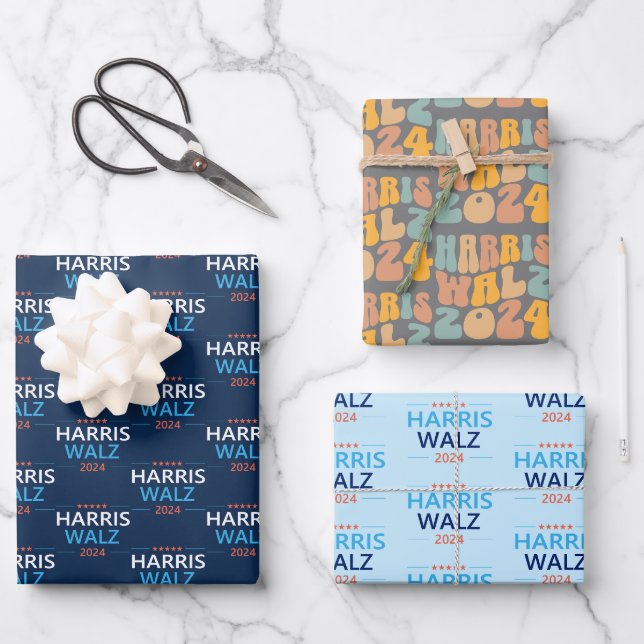 Feuille De Papier Cadeau Harris Walz 2024 pour le président (Recto)
