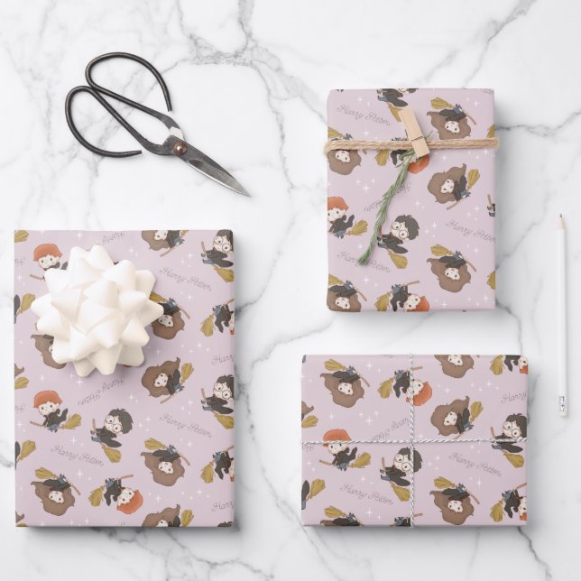 Feuille De Papier Cadeau HARRY POTTER™, Hermione & Ron Flying Motif (Recto)