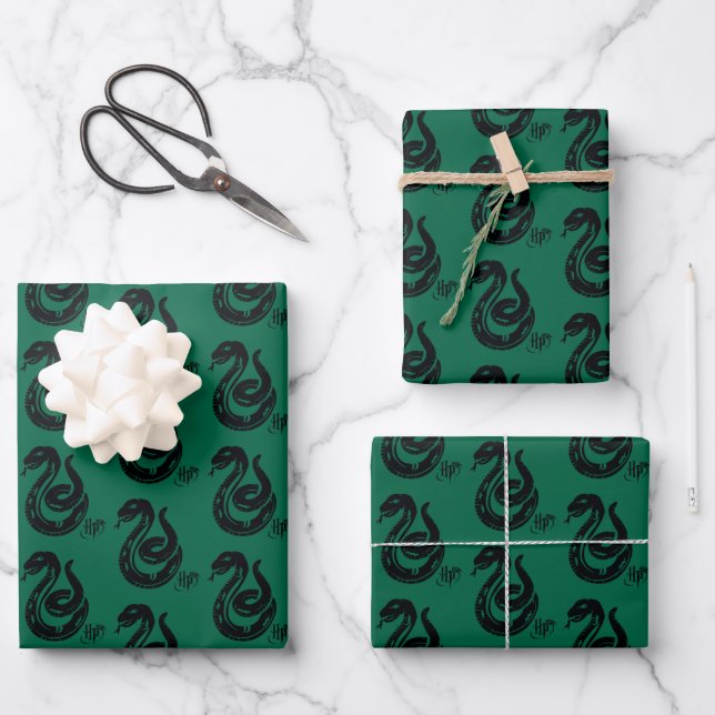 Feuille De Papier Cadeau Harry Potter | Slytherin Snake Icon (Recto)