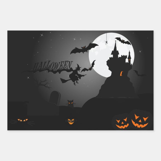 Feuille De Papier Cadeau Hauné Maison cimetière Halloween (Devant)