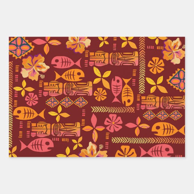 Feuille De Papier Cadeau Hawaïen Tiki (Devant)