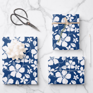 FEUILLE DE PAPIER CADEAU HAWAIIAN HULA (HIBISCUS) NAVY
