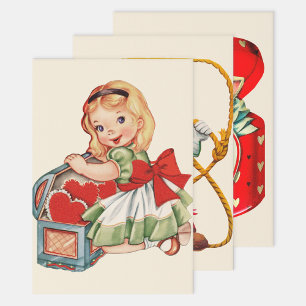Feuille De Papier Cadeau Heart Girl Enfant Retro Enfants mignons