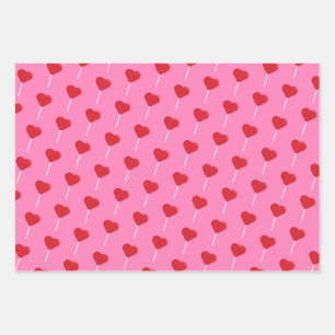 Feuille De Papier Cadeau Heart Lollipop Valentine's Day Motif