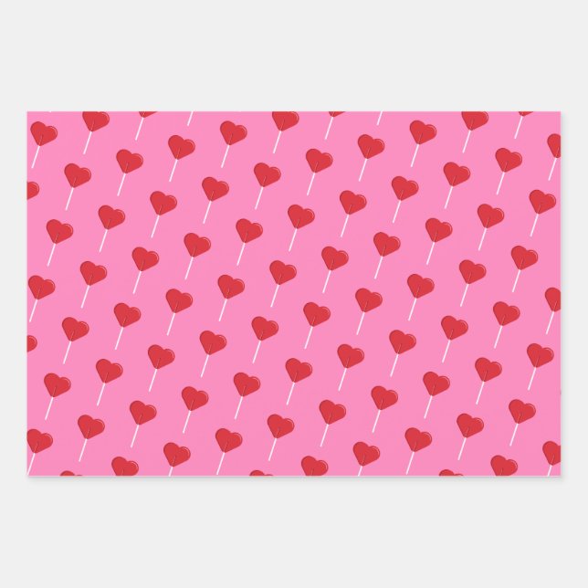 Feuille De Papier Cadeau Heart Lollipop Valentine's Day Motif (Devant)