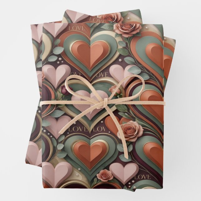 Feuille De Papier Cadeau Heart Pattern Gift Wrap (En situation)