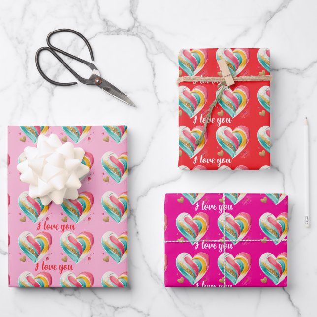 Feuille De Papier Cadeau hearts birthday valentine's anniversary   (Recto)