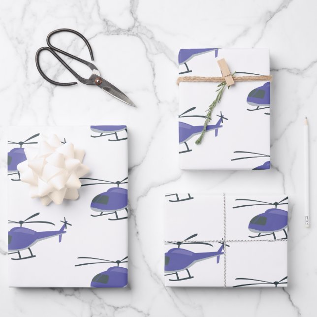 Feuille De Papier Cadeau Hélicoptère volant mignon (Recto)