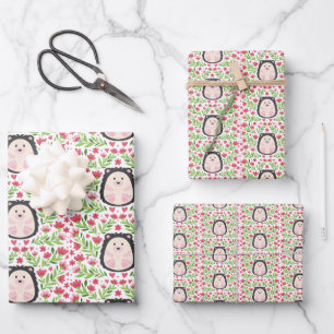 Feuille De Papier Cadeau Hérisson floral mignon