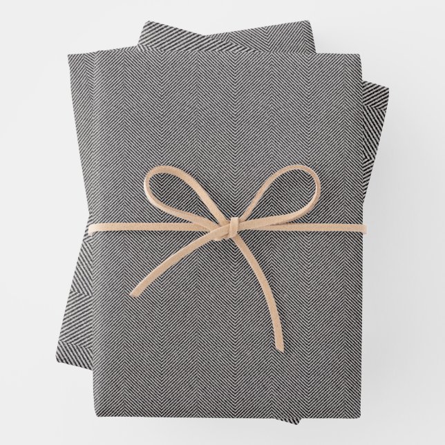Feuille De Papier Cadeau Herringbone tweeté classique noir blanc Noël (En situation)