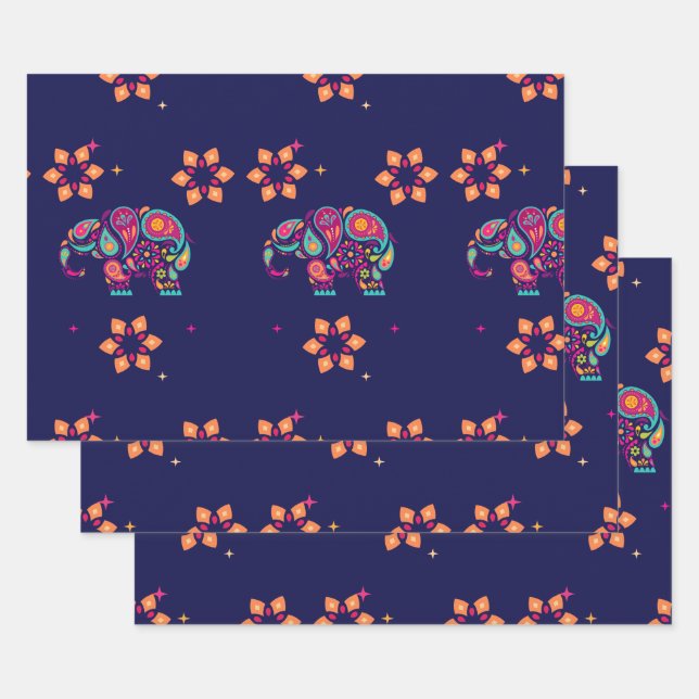 FEUILLE DE PAPIER CADEAU HEUREUX DIWALI INDIA INDIAN ELEPHANT MANDALA (Lot)