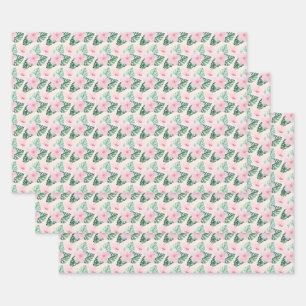 Feuille De Papier Cadeau Hibiscus hawaïen fleurs sur rose