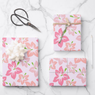 Feuille De Papier Cadeau Hibiscus Rose, Fleurs Roses, Motif De Fleurs