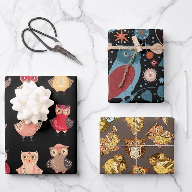 Feuille De Papier Cadeau Hibou Oiseau Nature Animaux mignons (Recto)