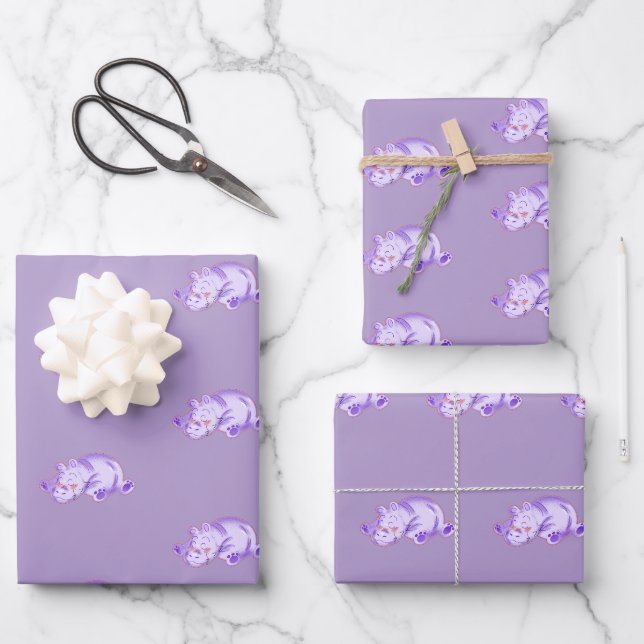 Feuille De Papier Cadeau Hippo bébé aquarelle (Recto)