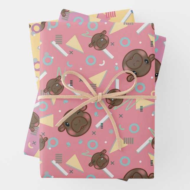 Feuille De Papier Cadeau Hippo des années 80 (En situation)