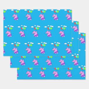 Feuille De Papier Cadeau Hippo Rose Volant Avec Ballons