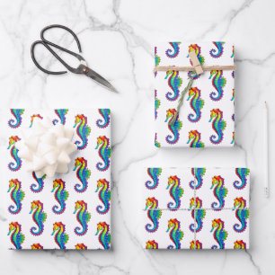 Feuille De Papier Cadeau Hippocampe polygonal arc-en-ciel