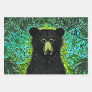 Feuille De Papier Cadeau Histoire amusante Petit ours noir