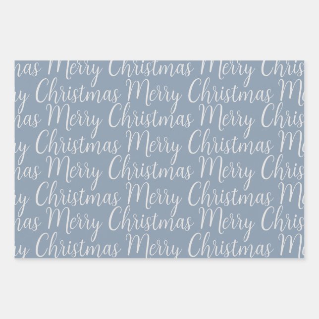 Feuille De Papier Cadeau Hiver Dusty Blue Noël Script Holiday (Devant)
