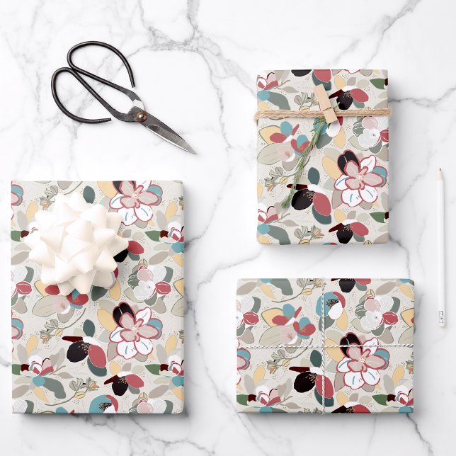 Feuille De Papier Cadeau Hiver Magnolia Floral Neutral (Winter Magnolia Floral Neutral Wrapping Paper Sheets from Studio Posies. )