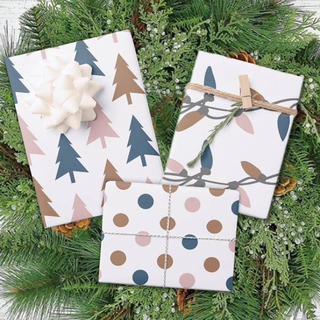 Feuille De Papier Cadeau Hiver Moderne Boho Dots Arbres Enveloppement de No (Créateur téléchargé)