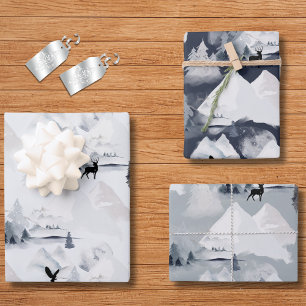 Feuille De Papier Cadeau Hiver ou Noël Neige Cerf Élégant