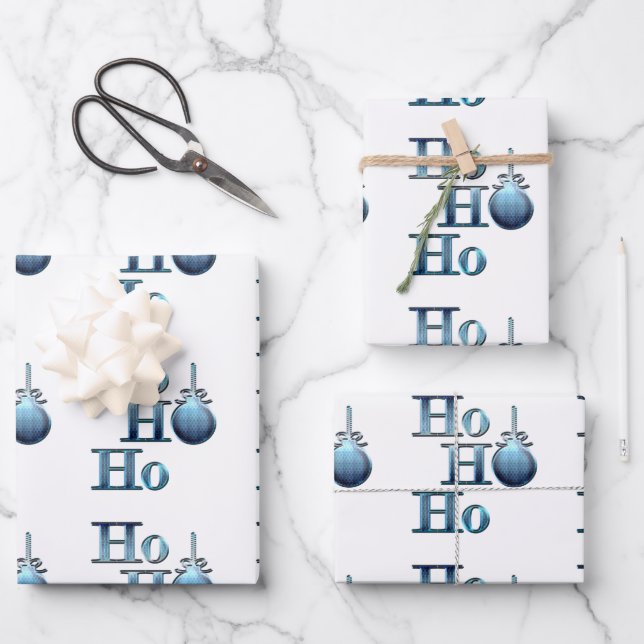 Feuille De Papier Cadeau Ho ! Ho ! Ho ! Art de Noël (Recto)