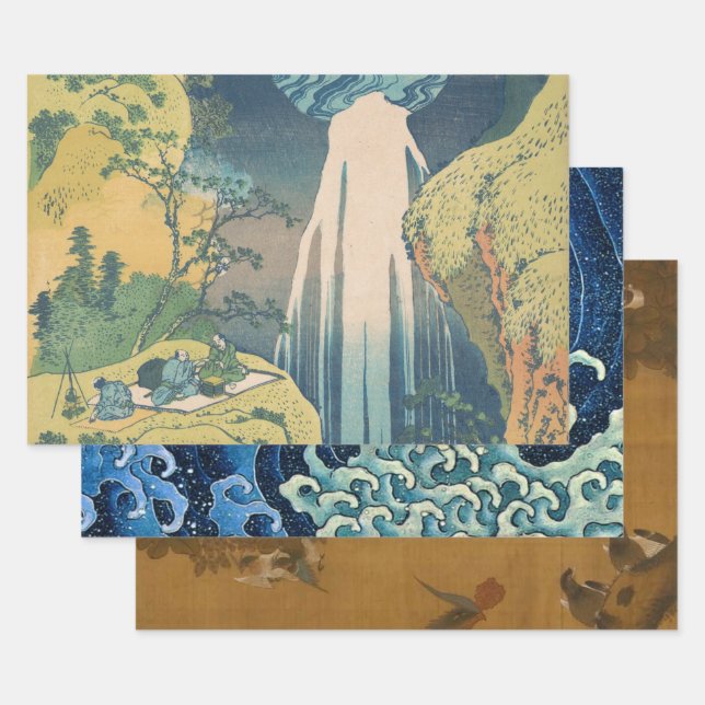 Feuille De Papier Cadeau Hokusai Amida Cascade Japon (Lot)
