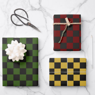 Feuille De Papier Cadeau Holiday Dark Green Bourgogne Or À damiers
