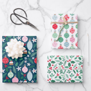 Feuille De Papier Cadeau Holiday Holly Jolly Ornamings