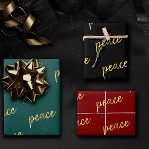 Feuille De Papier Cadeau Holiday Peace Faux Gold Foil Calligraphie noir