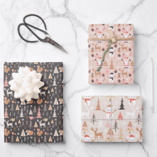 Feuille De Papier Cadeau Holiday Winter Père Noël Snowmen