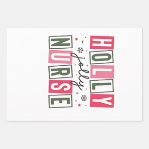 Feuille De Papier Cadeau Holly Jolly Infirmière Noël Noël Noël Noël Noël No