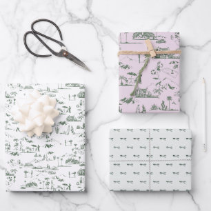 Feuille De Papier Cadeau Hollywood Toile Coquette Rose & Vert