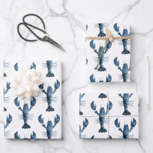 Feuille De Papier Cadeau Homard bleu aquarelle moderne